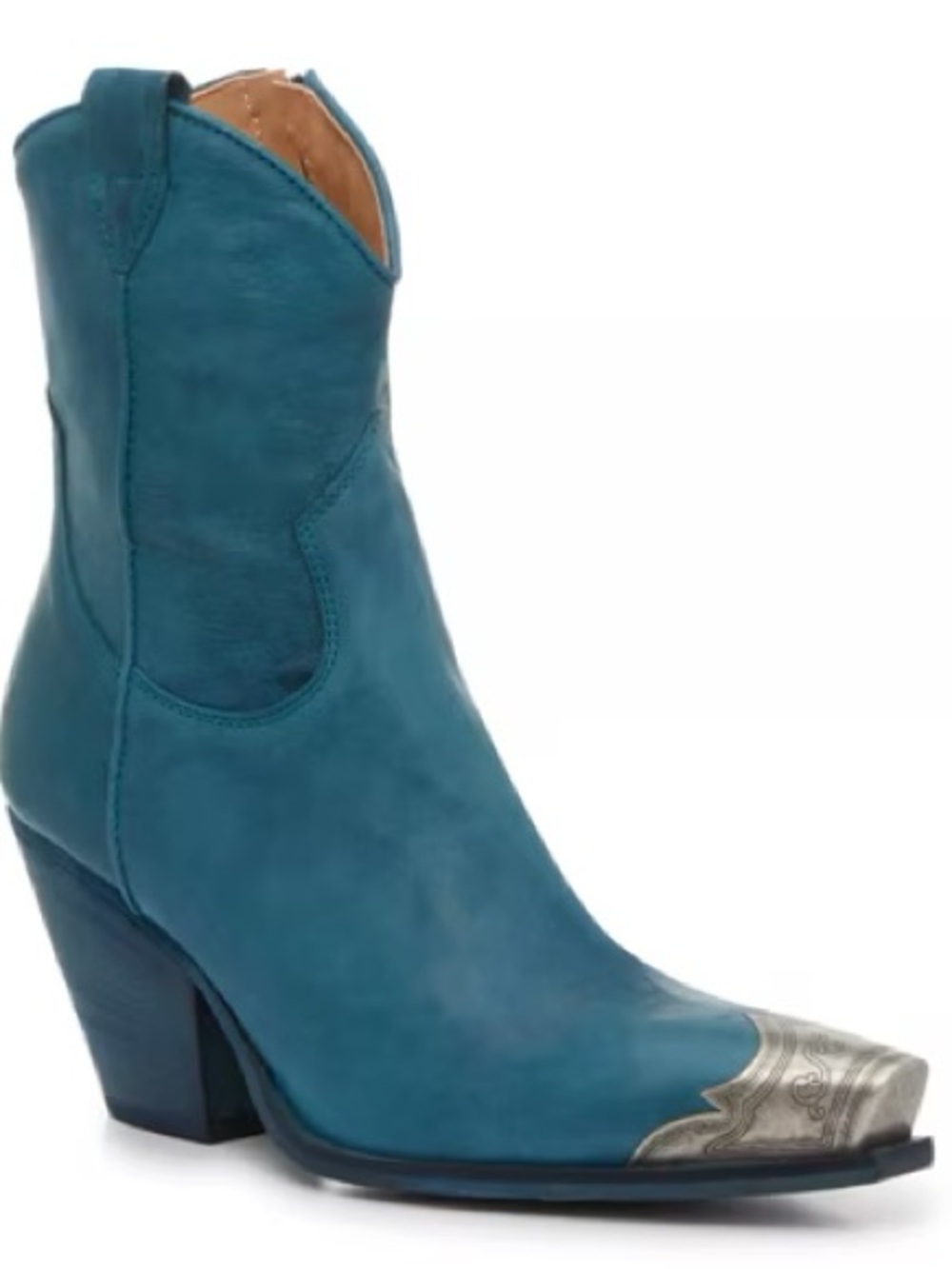 Free People Teal Western Ankle Boots with Silver Toe Cap